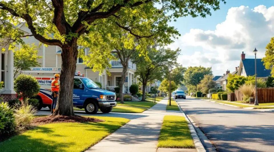 A professional restoration vehicle parked near a luxury lakefront home on the shores of Lake Ray Hubbard in Heath, Texas.