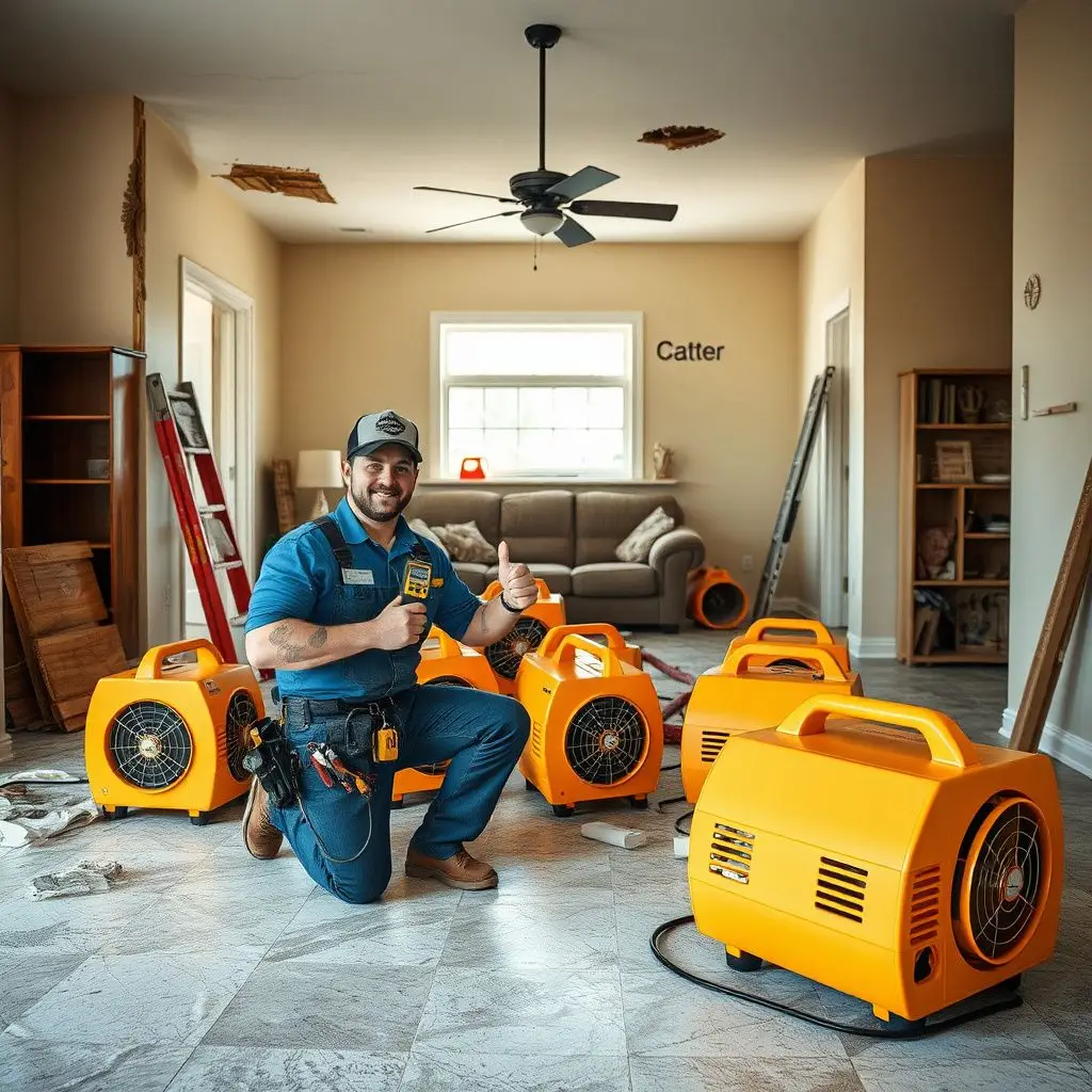 A restoration technician using a thermal imaging camera to detect hidden moisture behind a Wylie home's drywall.